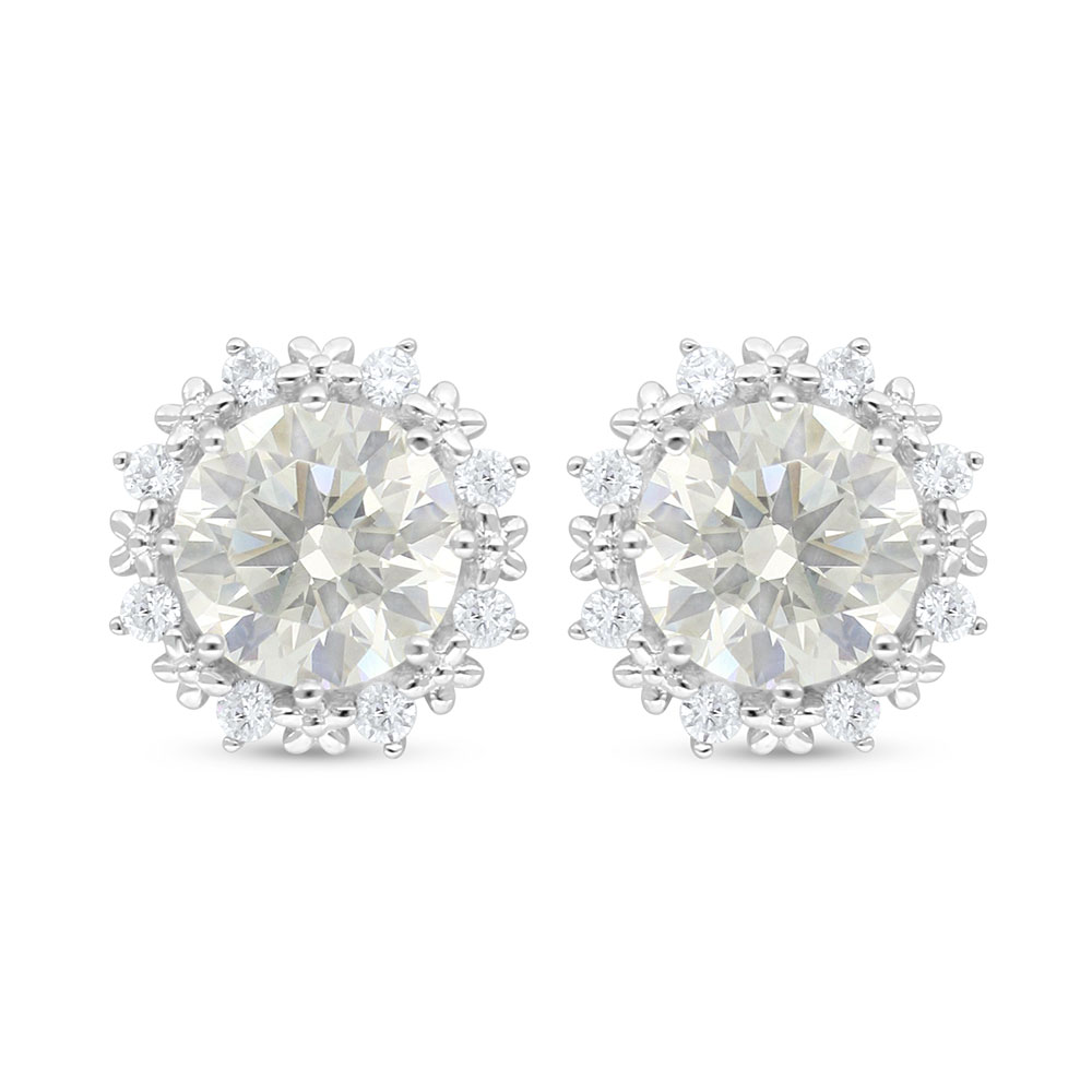 Sterling Silver 925 Earring Rhodium Plated Embedded With Yellow Diamond And White Zircon