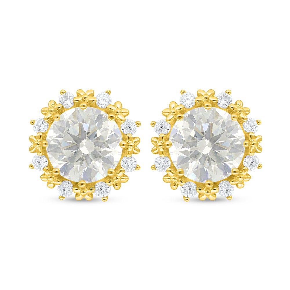 Sterling Silver 925 Earring Golden Plated Embedded With Yellow Diamond And White Zircon