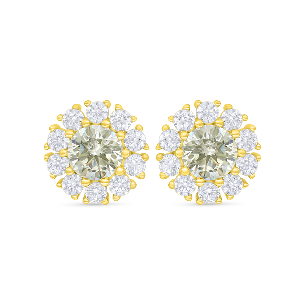 Sterling Silver 925 Earring Golden Plated Embedded With Yellow Diamond And White Zircon