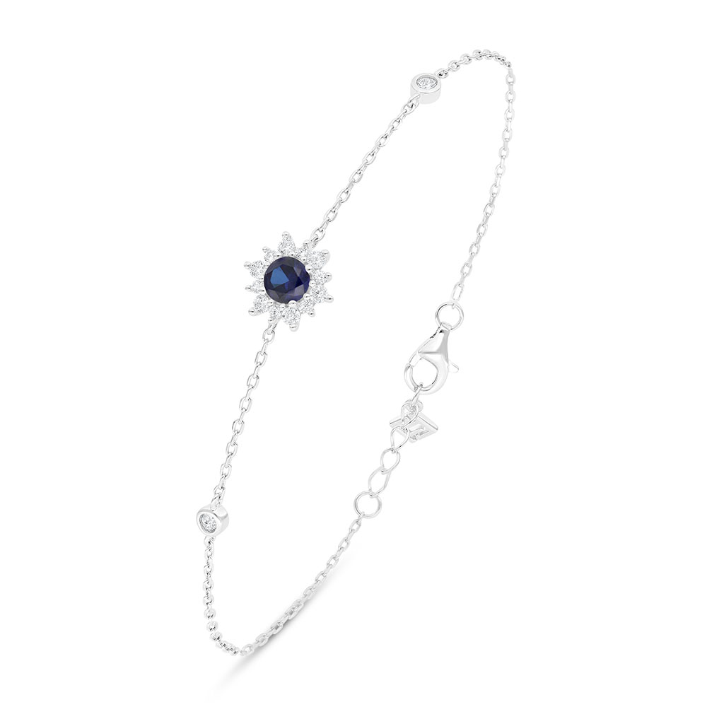 Sterling Silver 925 Bracelet Rhodium Plated Embedded With Sapphire Corundum And White Zircon