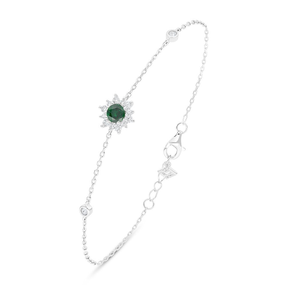 Sterling Silver 925 Bracelet Rhodium Plated Embedded With Emerald Zircon And White Zircon