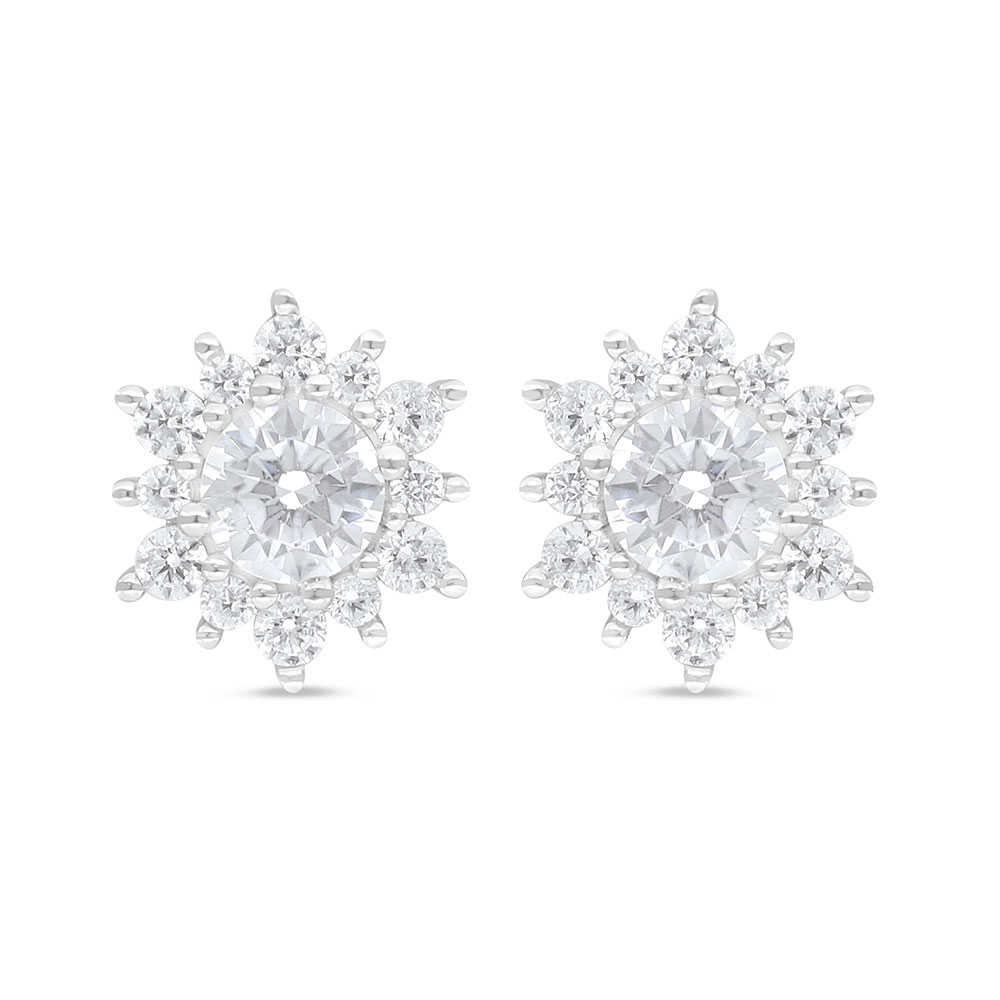 Sterling Silver 925 Earring Rhodium Plated Embedded With White Zircon