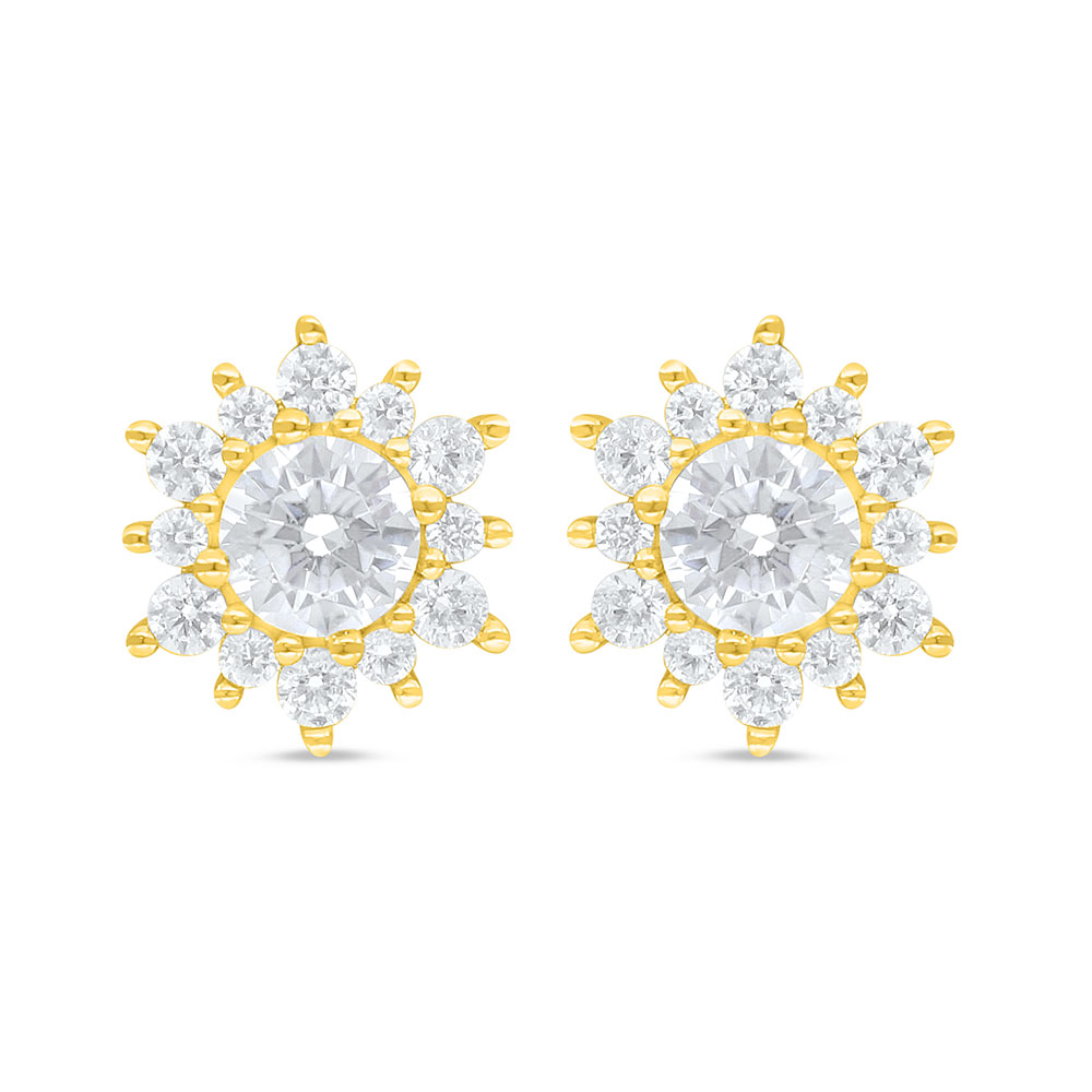 Sterling Silver 925 Earring Golden Plated Embedded With White Zircon