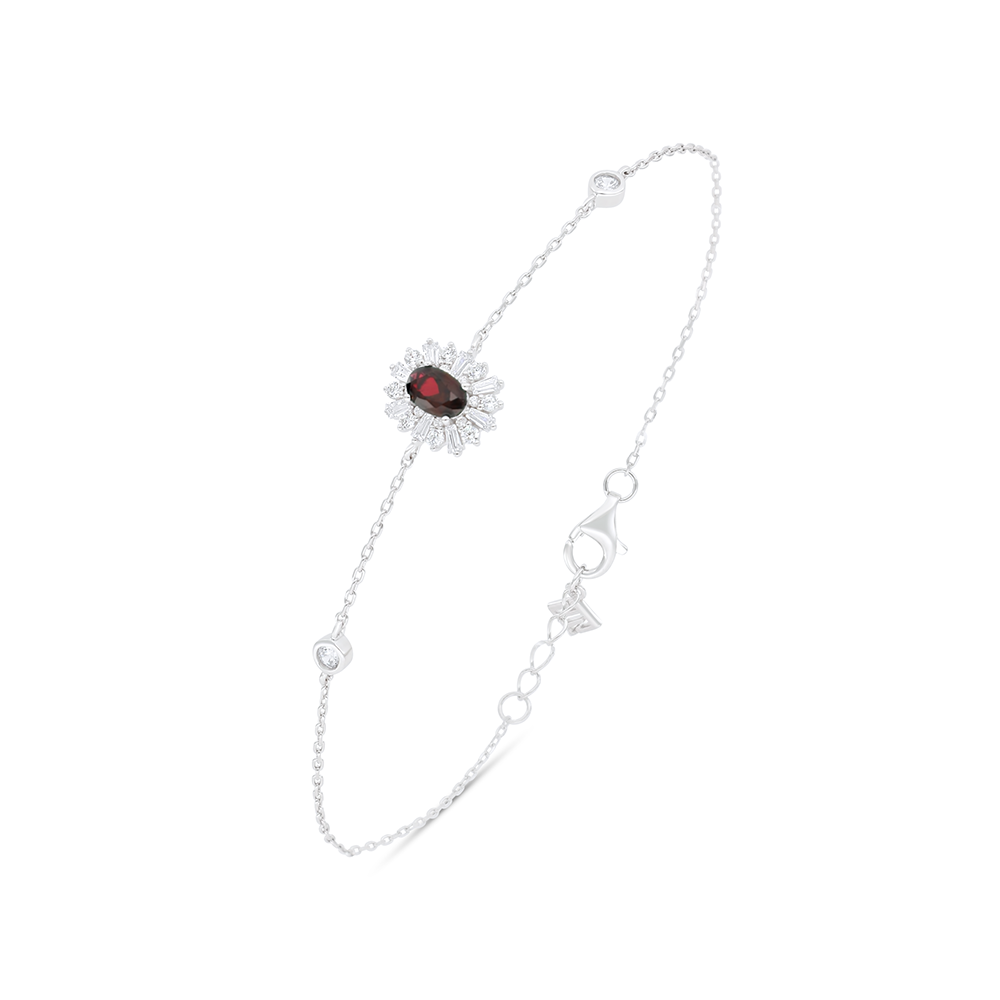 Sterling Silver 925 Bracelet Rhodium Plated Embedded With Ruby Corundum And White Zircon