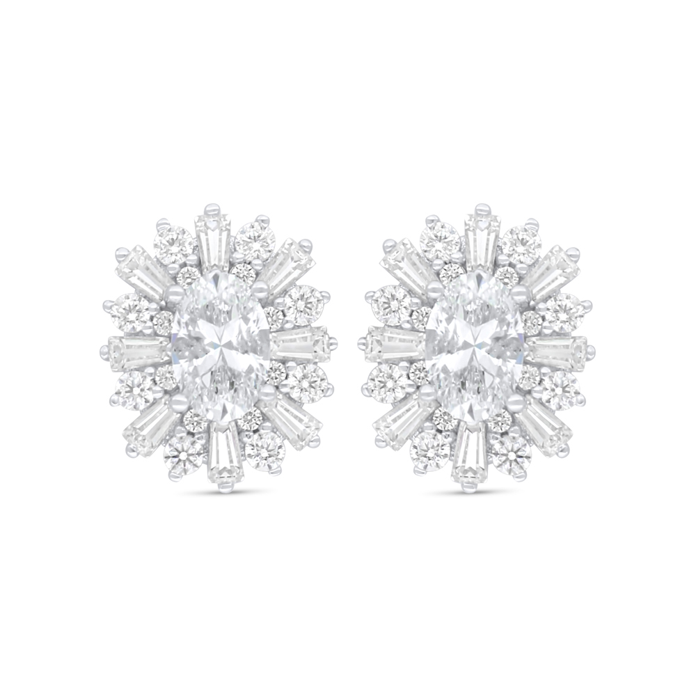 Sterling Silver 925 Earring Rhodium Plated Embedded With White Zircon