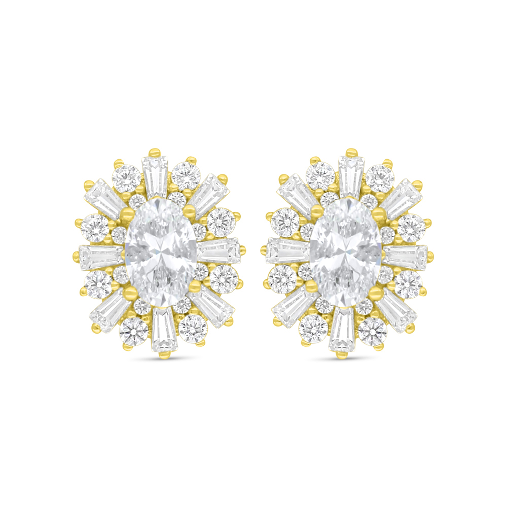 Sterling Silver 925 Earring Golden Plated Embedded With White Zircon