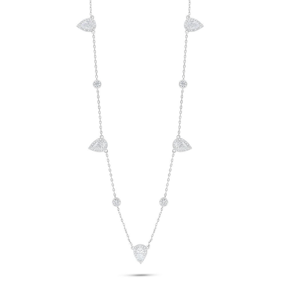 Sterling Silver 925 Necklace Rhodium Plated Embedded With White Zircon