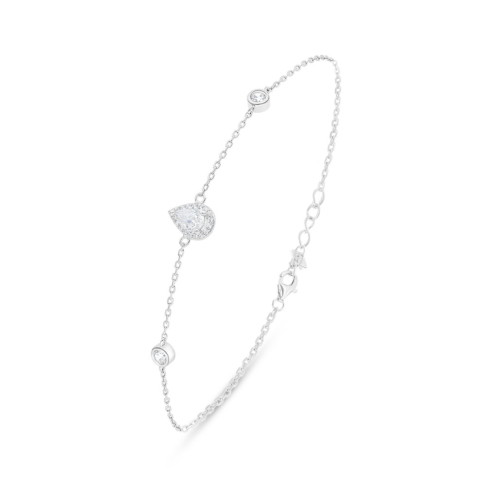 Sterling Silver 925 Bracelet Rhodium Plated Embedded With White Zircon