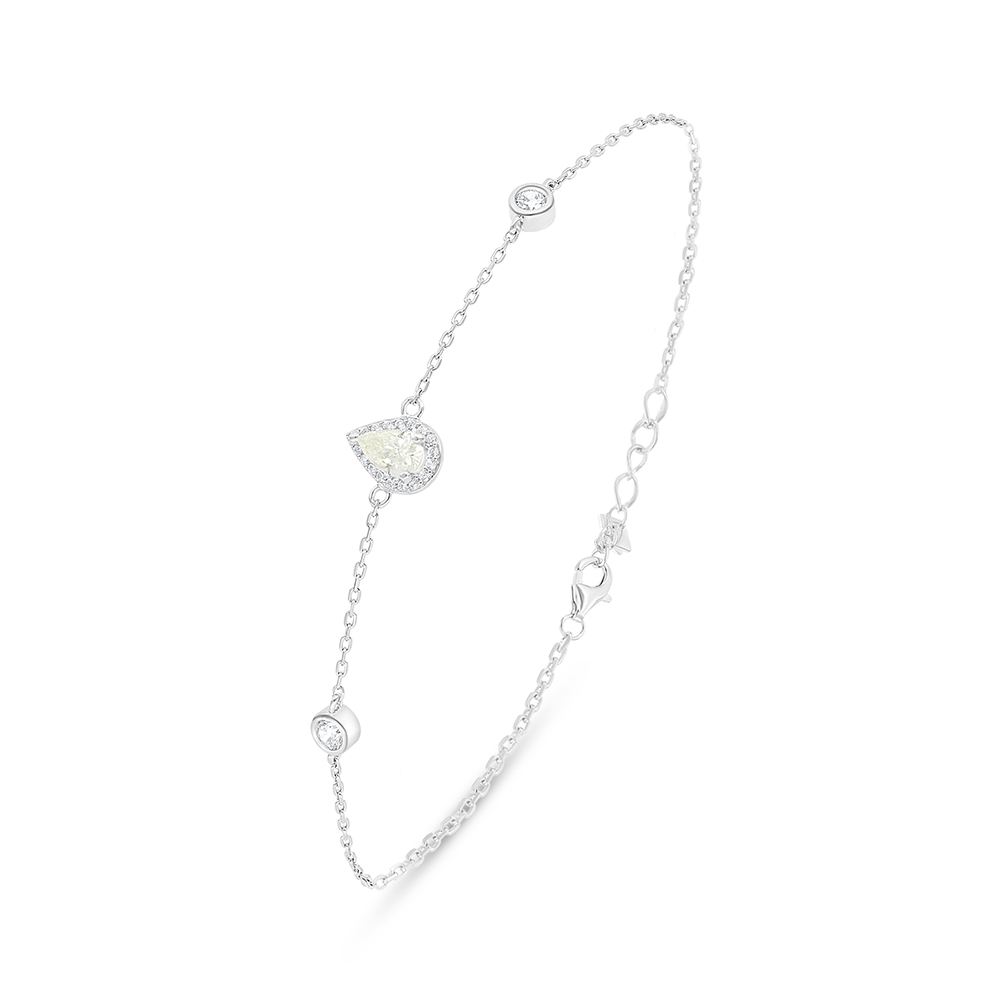 Sterling Silver 925 Bracelet Rhodium Plated Embedded With Yellow Diamond And White Zircon