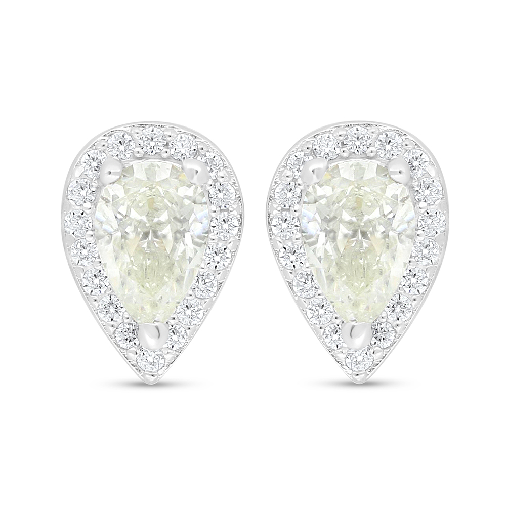 Sterling Silver 925 Earring Rhodium Plated Embedded With Yellow Diamond And White Zircon