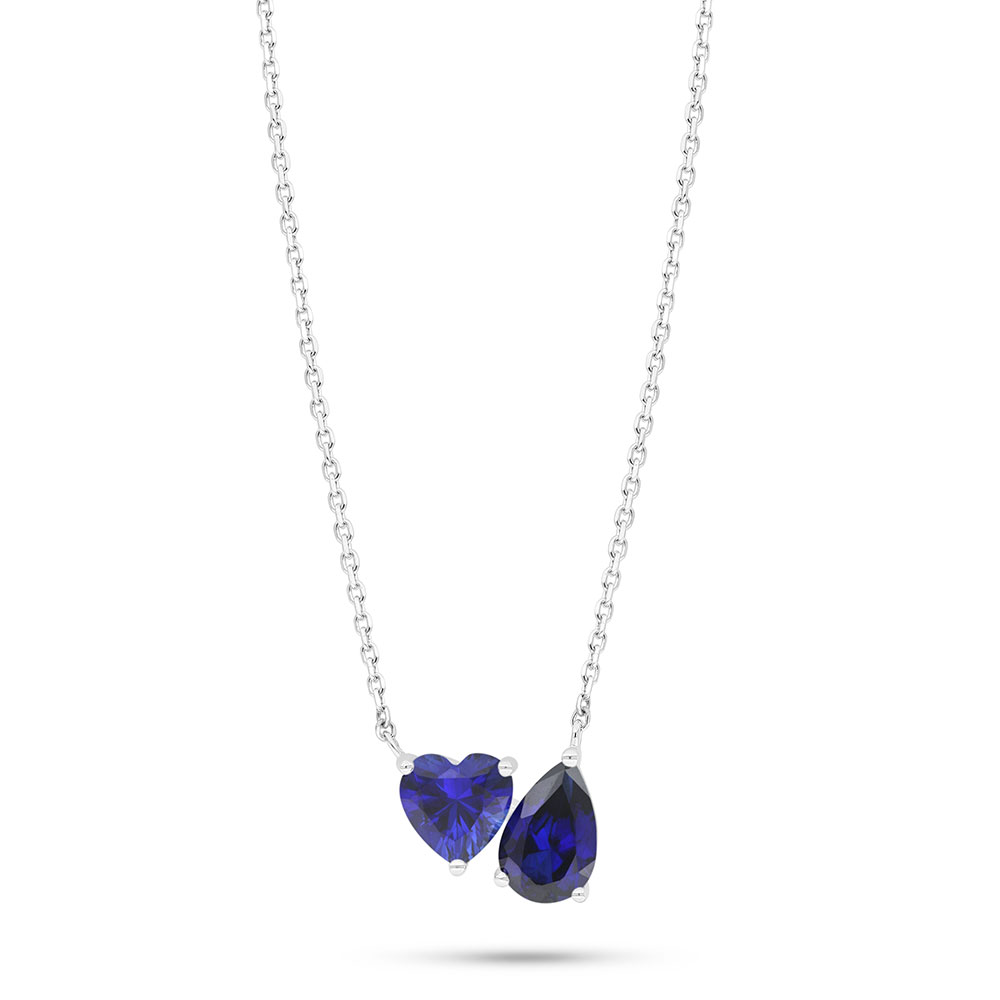 Sterling Silver 925 Necklace Rhodium Plated Embedded With Sapphire Corundum 