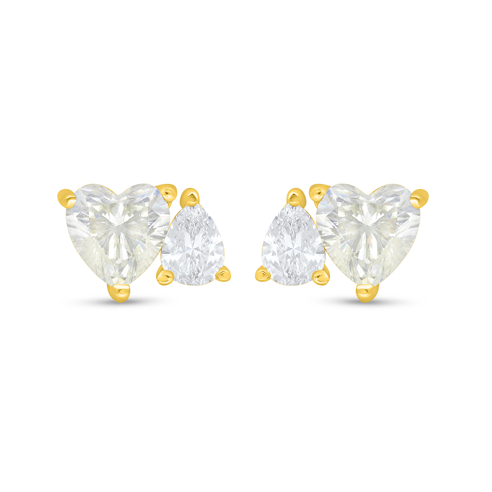 Sterling Silver 925 Earring Golden Plated Embedded With Yellow Diamond 