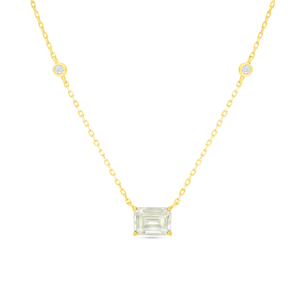 Sterling Silver 925 Necklace Golden Plated Embedded With Yellow Diamond And White Zircon