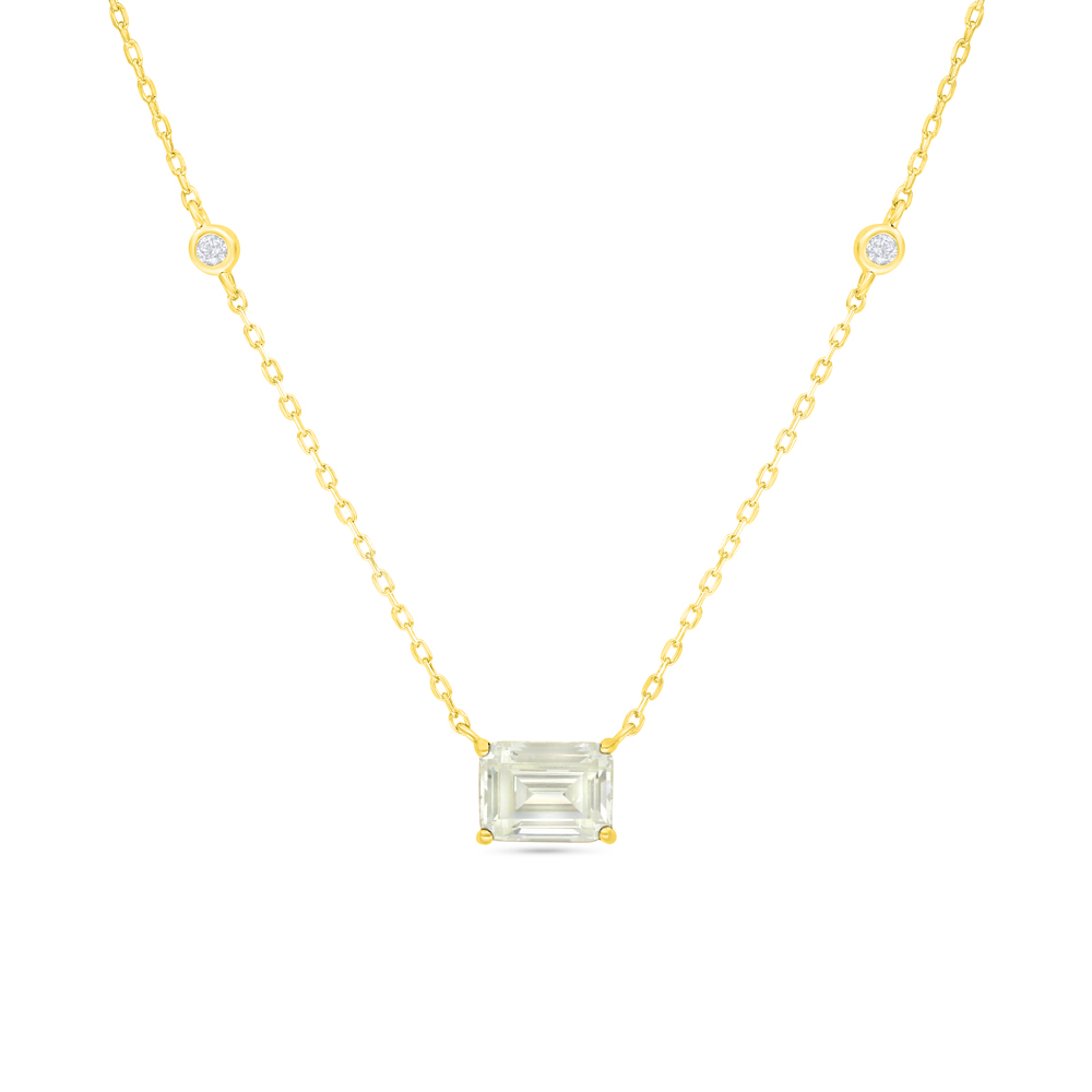 Sterling Silver 925 Necklace Golden Plated Embedded With Yellow Diamond And White Zircon