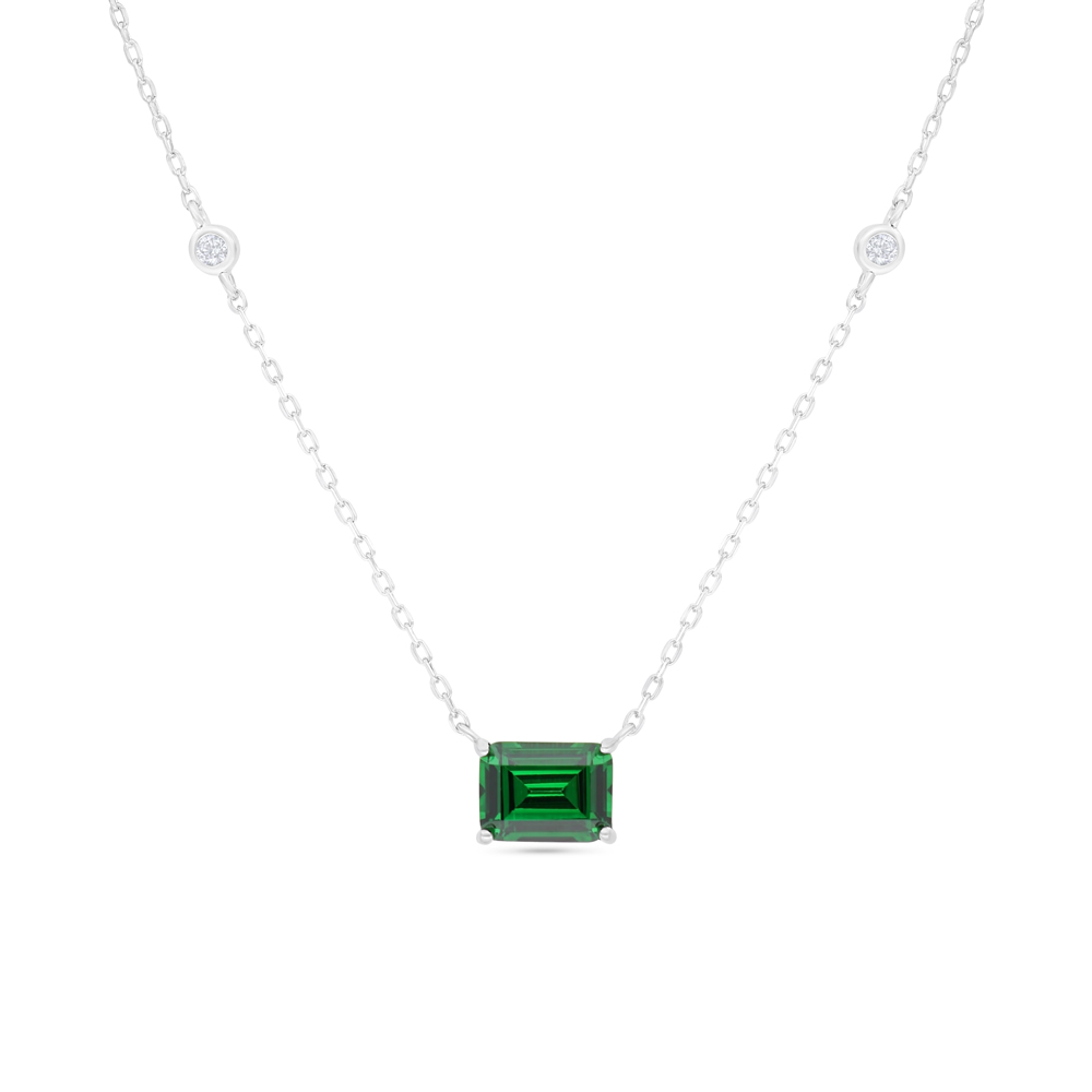 Sterling Silver 925 Necklace Rhodium Plated Embedded With Emerald Zircon And White Zircon