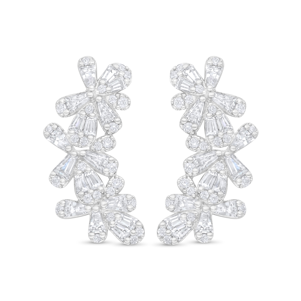 Sterling Silver 925 Earring Rhodium Plated Embedded With White Zircon