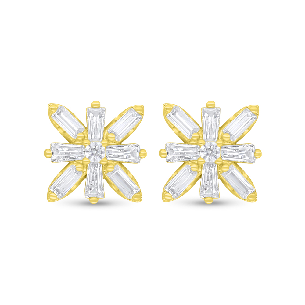 Sterling Silver 925 Earring Golden Plated Embedded With White Zircon