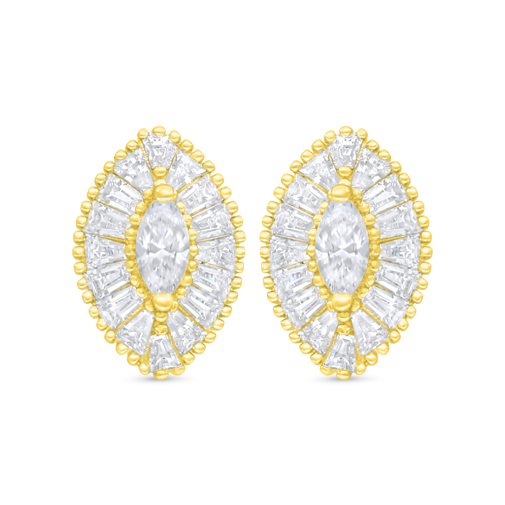 Sterling Silver 925 Earring Golden Plated Embedded With White Zircon