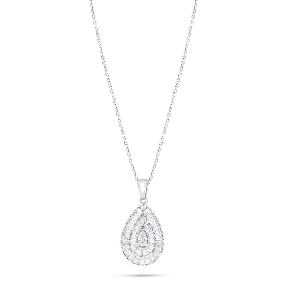 Sterling Silver 925 Necklace Rhodium Plated Embedded With White Zircon