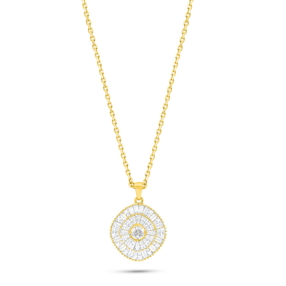 Sterling Silver 925 Necklace Golden Plated Embedded With White Zircon