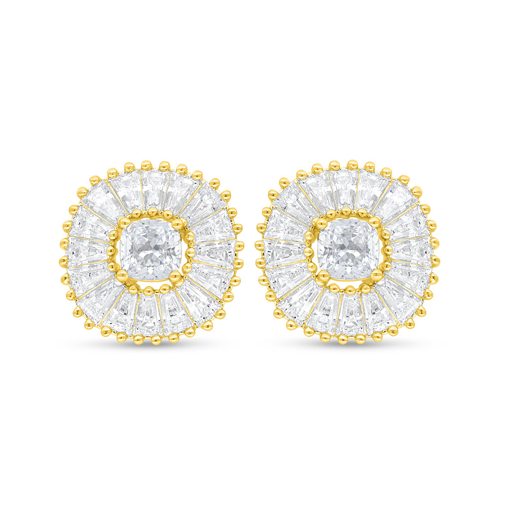 Sterling Silver 925 Earring Golden Plated Embedded With White Zircon