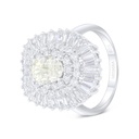 Sterling Silver 925 Ring Rhodium Plated Embedded With Yellow Diamond And White Zircon