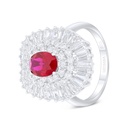 Sterling Silver 925 Ring Rhodium Plated Embedded With Ruby Corundum And White Zircon