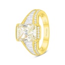 Sterling Silver 925 Ring Golden Plated Embedded With Yellow Diamond And White Zircon