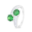 Sterling Silver 925 Ring Rhodium Plated Embedded With Emerald Zircon And White Zircon