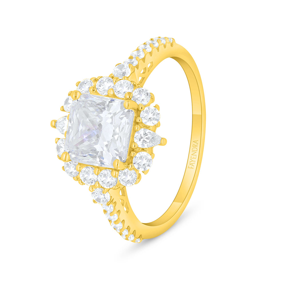 Sterling Silver 925 Ring Golden Plated Embedded With White Zircon