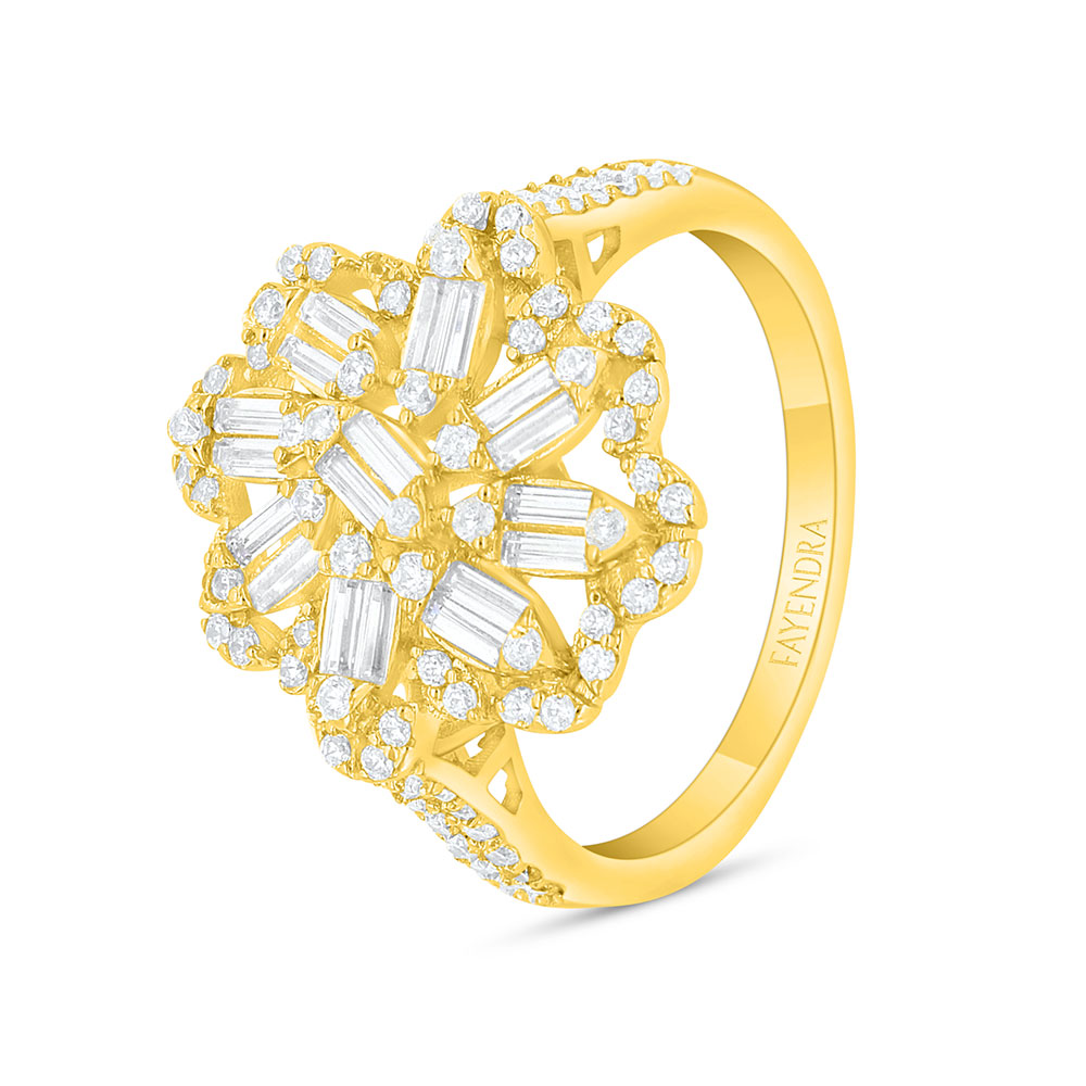 Sterling Silver 925 Ring Golden Plated Embedded With White Zircon