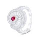 Sterling Silver 925 Ring Rhodium Plated Embedded With Ruby Corundum And White Zircon