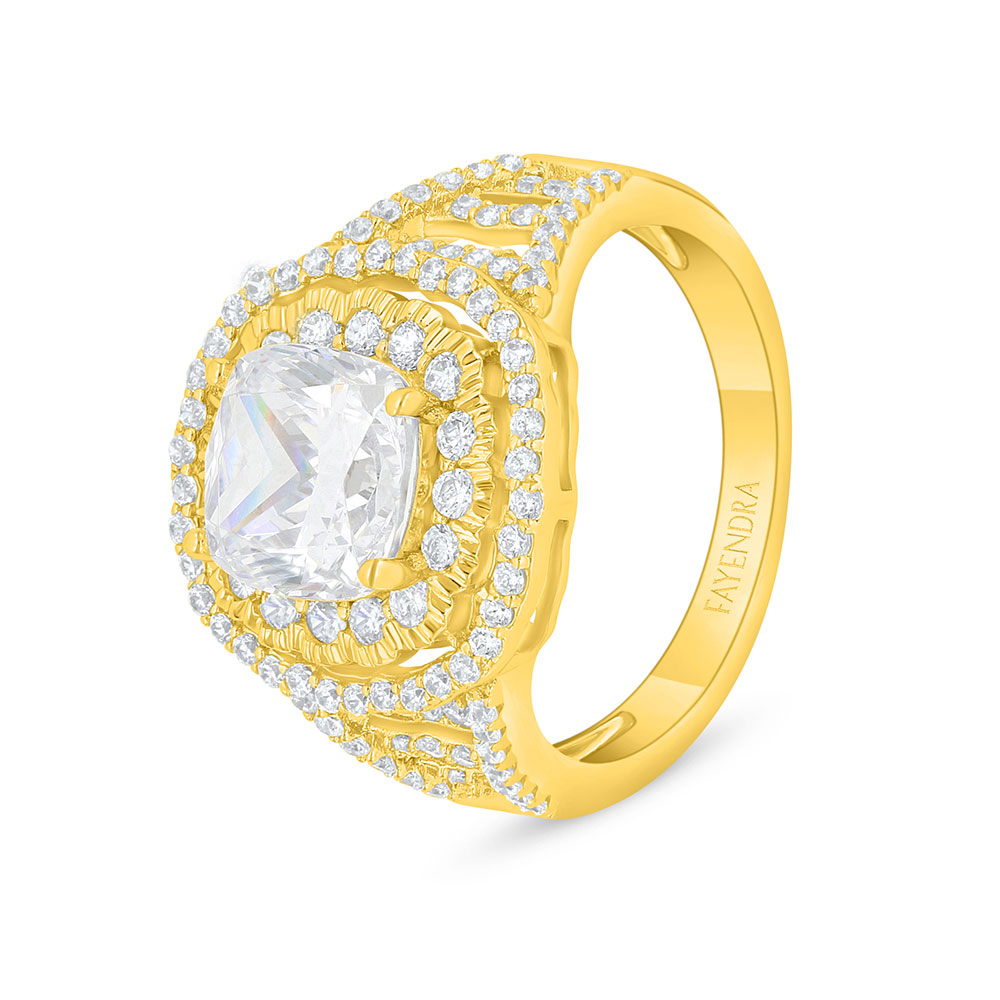 Sterling Silver 925 Ring Golden Plated Embedded With White Zircon