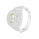 Sterling Silver 925 Ring Rhodium Plated Embedded With Yellow Diamond And White Zircon