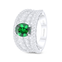 Sterling Silver 925 Ring Rhodium Plated Embedded With Emerald Zircon And White Zircon