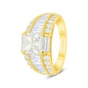 Sterling Silver 925 Ring Golden Plated Embedded With Yellow Diamond And White Zircon