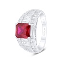 Sterling Silver 925 Ring Rhodium Plated Embedded With Ruby Corundum And White Zircon