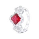 Sterling Silver 925 Ring Rhodium Plated Embedded With Ruby Corundum And White Zircon