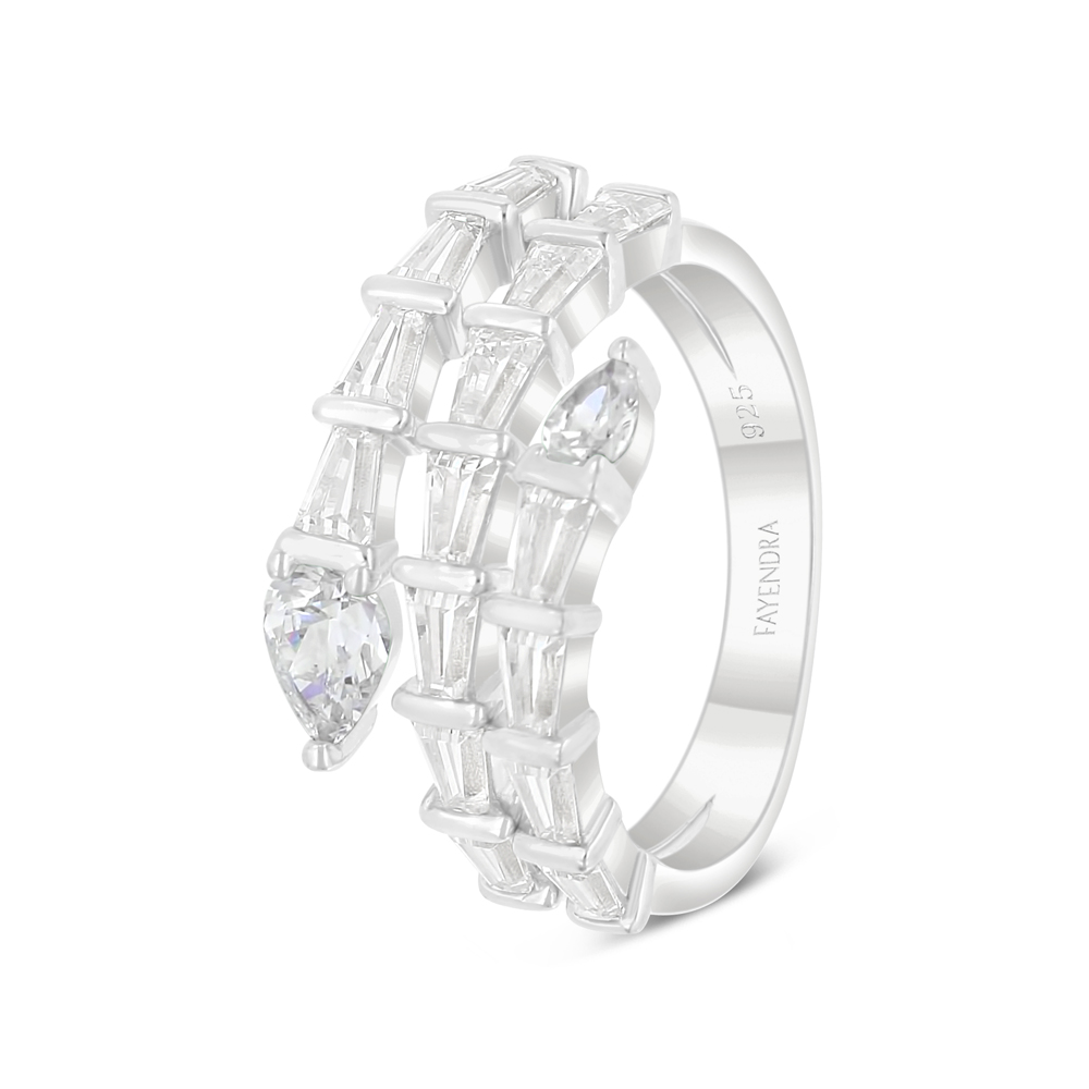 Sterling Silver 925 Ring Rhodium Plated Embedded With White Zircon