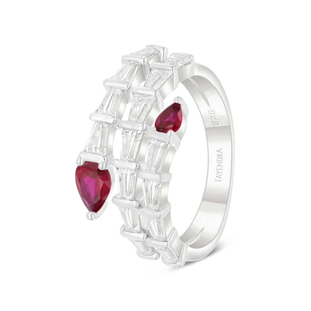 Sterling Silver 925 Ring Rhodium Plated Embedded With Ruby Corundum And White Zircon