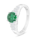 Sterling Silver 925 Ring Rhodium Plated Embedded With Emerald Zircon And White Zircon