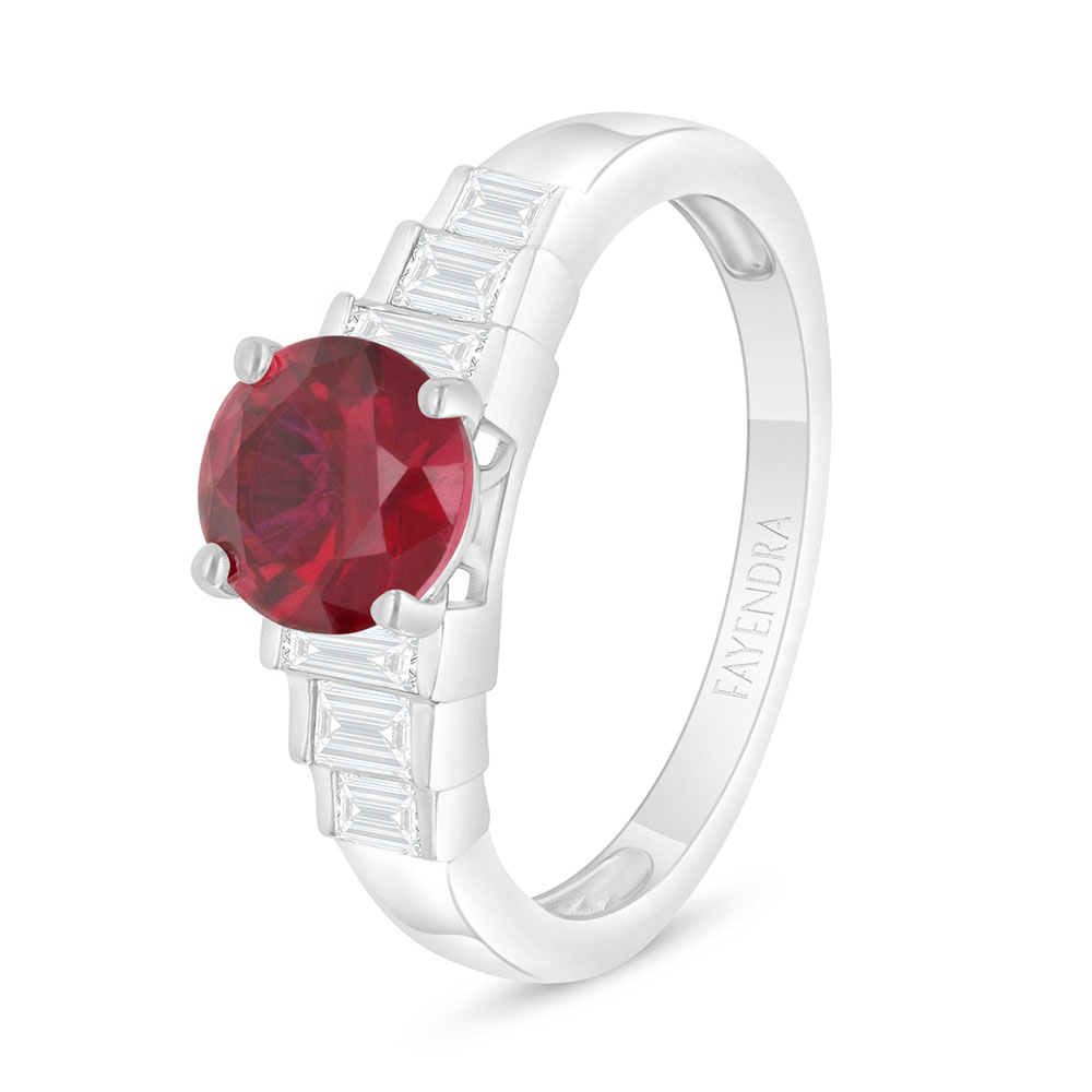 Sterling Silver 925 Ring Rhodium Plated Embedded With Ruby Corundum And White Zircon