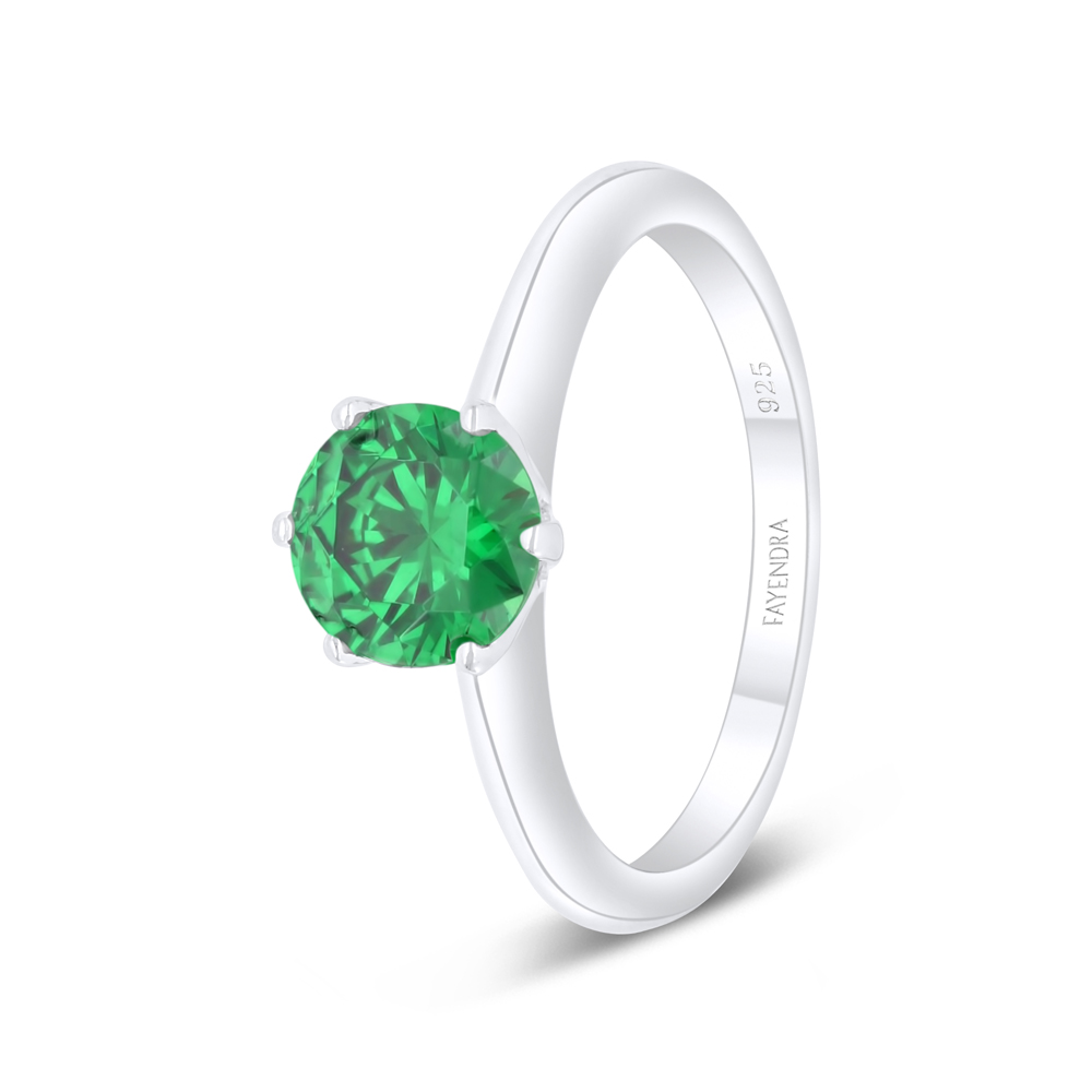 Sterling Silver 925 Ring Rhodium Plated Embedded With Emerald Zircon 