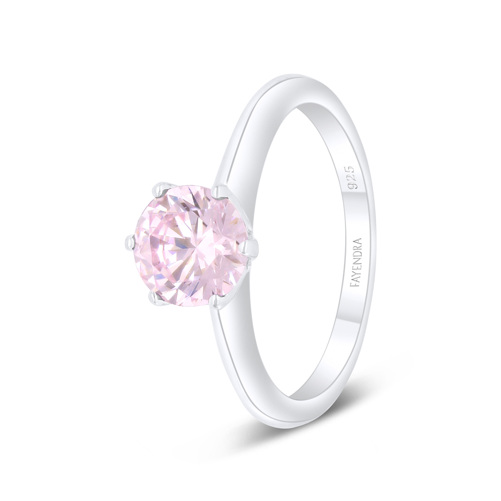 Sterling Silver 925 Ring Rhodium Plated Embedded With Pink Zircon 