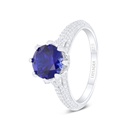 Sterling Silver 925 Ring Rhodium Plated Embedded With Sapphire Corundum And White Zircon