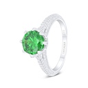 Sterling Silver 925 Ring Rhodium Plated Embedded With Emerald Zircon And White Zircon