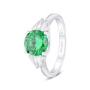 Sterling Silver 925 Ring Rhodium Plated Embedded With Emerald Zircon 