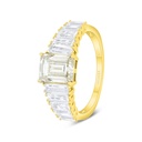 Sterling Silver 925 Ring Golden Plated Embedded With Yellow Diamond And White Zircon