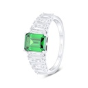 Sterling Silver 925 Ring Rhodium Plated Embedded With Emerald Zircon And White Zircon