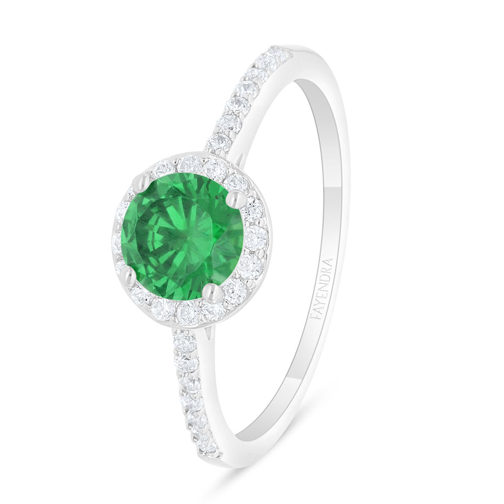 Sterling Silver 925 Ring Rhodium Plated Embedded With Emerald Zircon And White Zircon